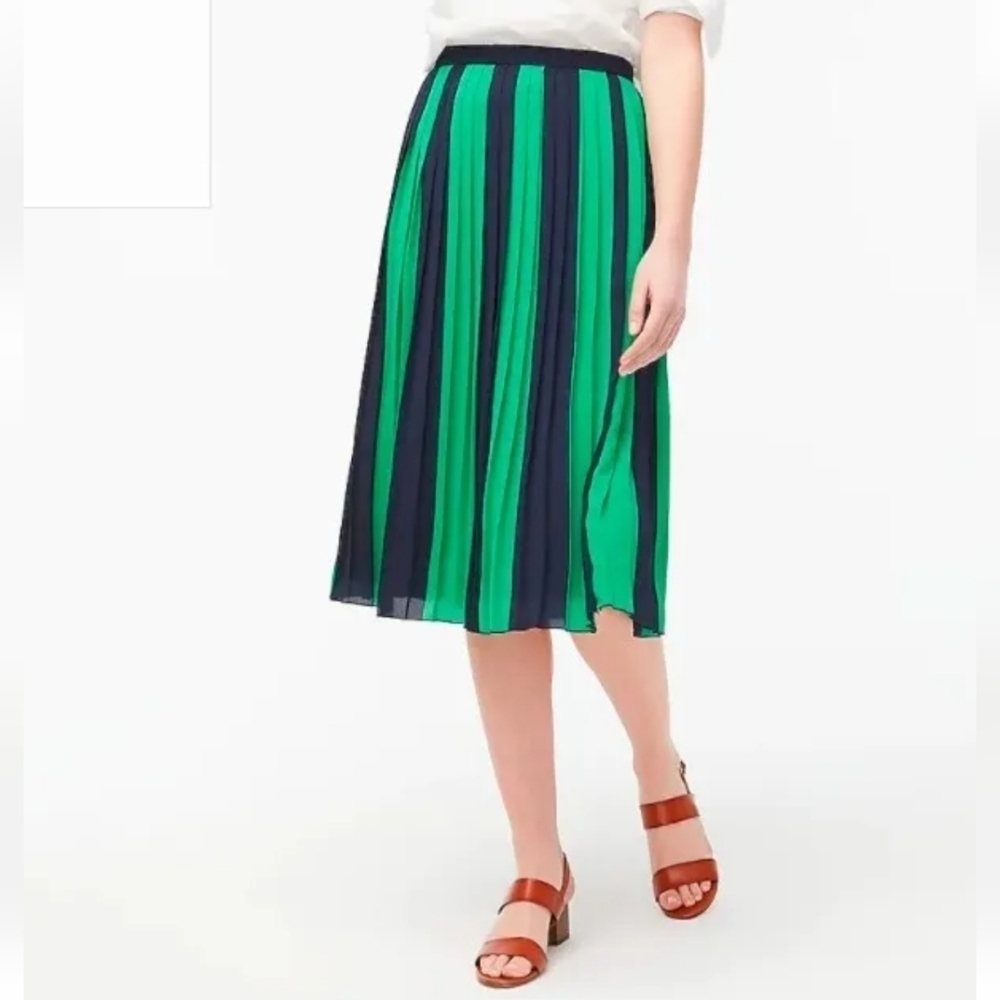 J. Crew Midi length skirt pleated green black petite women's size. 10 10P - Picture 2 of 7